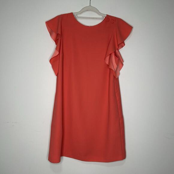 Banana Republic Shift Dress Womens 8 Ruffle Sleeve Coral Mini Summer Wedding - Picture 1 of 8